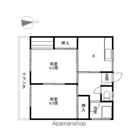 卯月荘(2DK/2階)の間取り写真