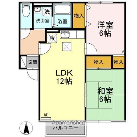 カルフール松本 B棟(2LDK/1階)の間取り写真