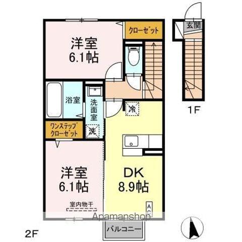 ユニティータウン安積A(2DK/2階)の間取り写真