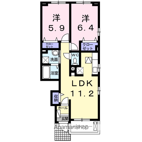 ラ・ルーチェⅠ棟(2LDK/1階)の間取り写真