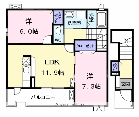 ノーブルヴィラⅠ(2LDK/2階)の間取り写真
