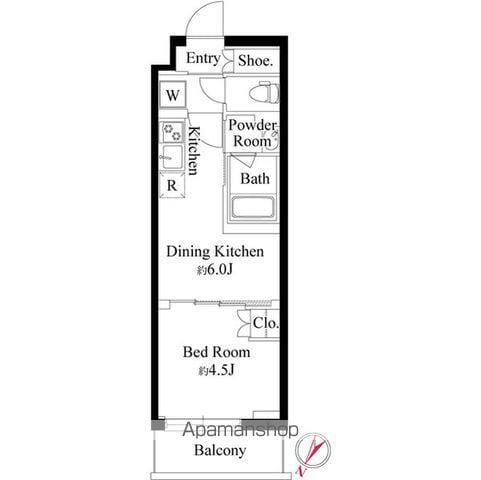 ハーモニーレジデンス新宿余丁町ザ・ガーデン(1DK/2階)の間取り写真