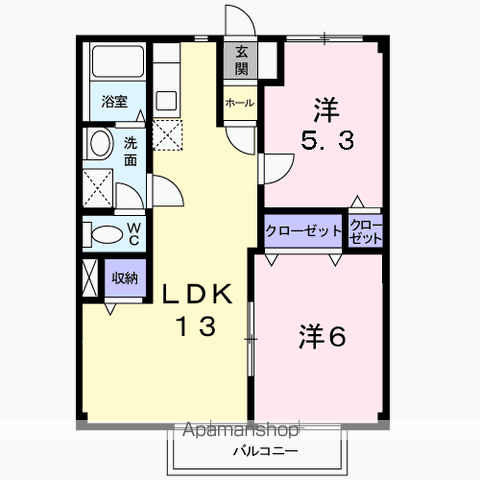 メゾンラメールⅡ(2LDK/2階)の間取り写真