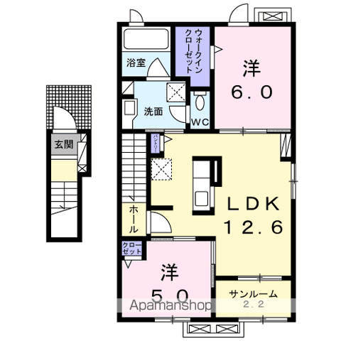 ロジュマン ココティエⅢ(2LDK/2階)の間取り写真