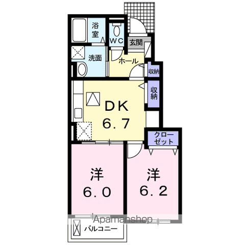 リアン長生B(2DK/1階)の間取り写真
