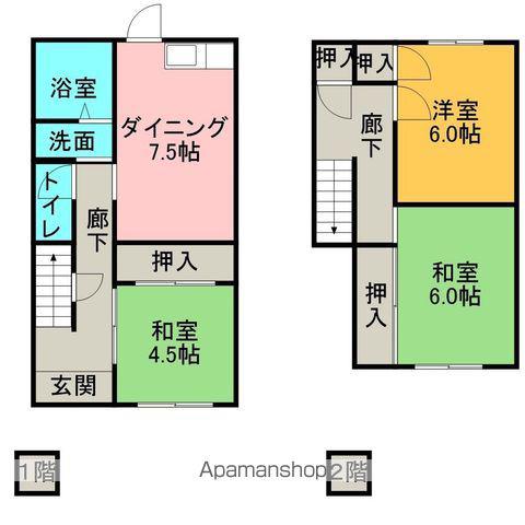 とさでん交通後免線 舟戸駅 徒歩4分 2階建 築39年(3DK)の間取り写真
