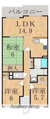 セントポリア生駒H棟(3LDK/3階)の間取り写真