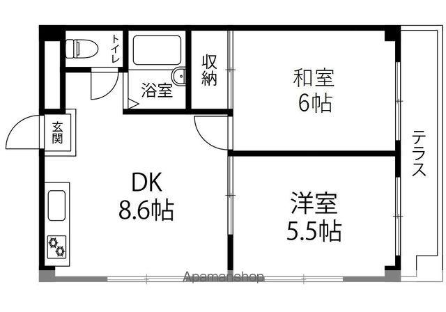 ＩＲいしかわ鉄道 金沢駅 バス乗車時間：33分 野々市中学校前バス停で下車 徒歩2分 5階建 築36年(2DK/5階)の間取り写真
