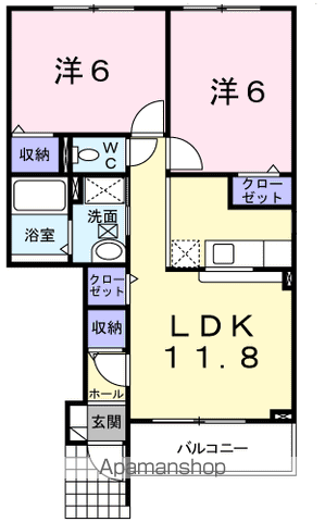 TERRACE HOUSE E(2LDK/1階)の間取り写真