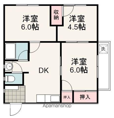第二やまふじハイツ(3DK/4階)の間取り写真