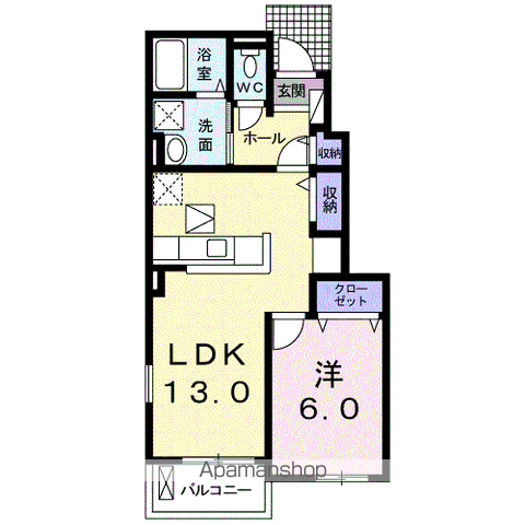 リトモフェリーチェⅢ(1LDK/1階)の間取り写真