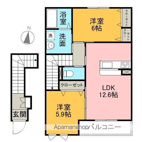 ウインズB(2LDK/2階)の間取り写真