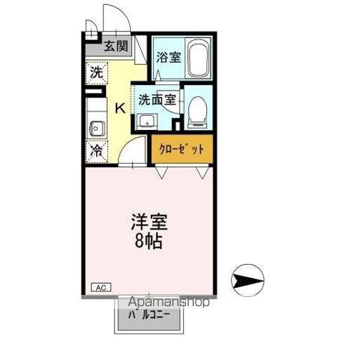 シャトレーワタナベⅢ(1K/2階)の間取り写真