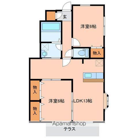 グリーンパークⅡ(2LDK/1階)の間取り写真