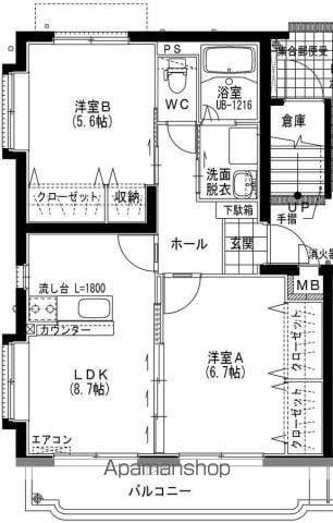 ユーミー小松(2LDK/4階)の間取り写真