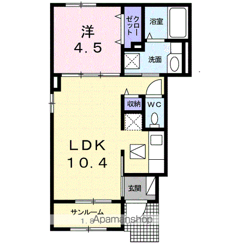 東田カレントハウスⅠ(1LDK/1階)の間取り写真