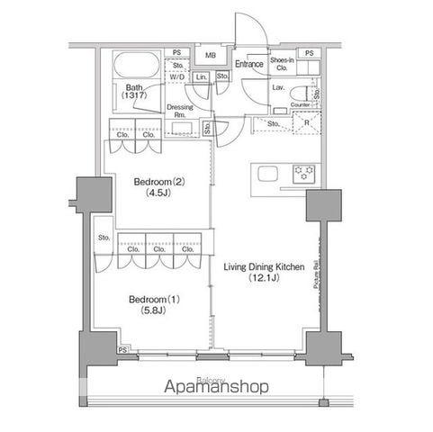 ザ・パークハビオ巣鴨(2LDK/10階)の間取り写真