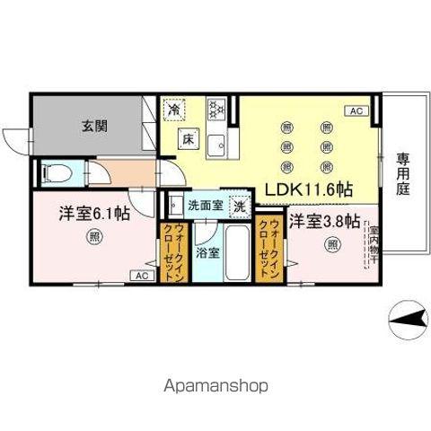 PURE WIND GARDEN B棟(2LDK/1階)の間取り写真