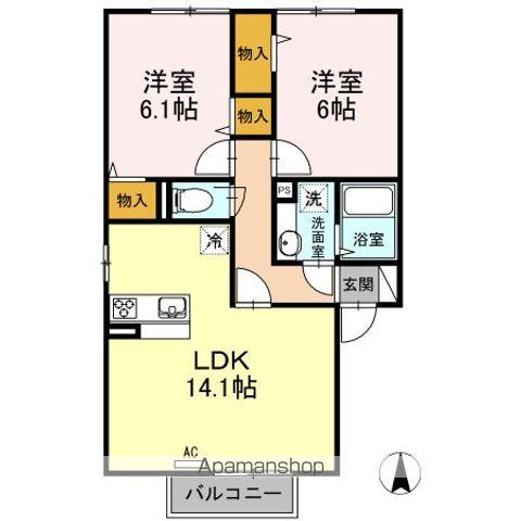 パークコートB棟(2LDK/2階)の間取り写真