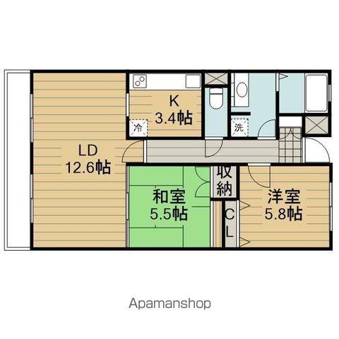 ラナイグレース国立(2LDK/1階)の間取り写真