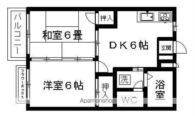 ヒルハウス(2DK/1階)の間取り写真