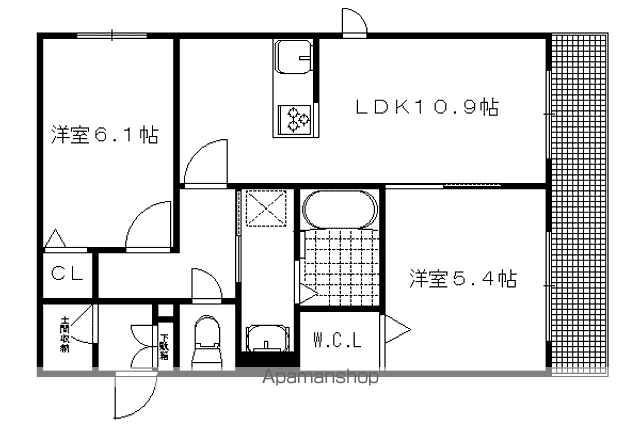グリナージュ岩倉(2LDK/1階)の間取り写真