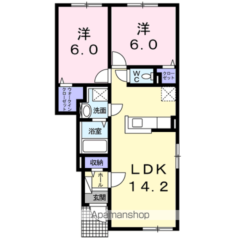 プリムローズⅡ(2LDK/1階)の間取り写真