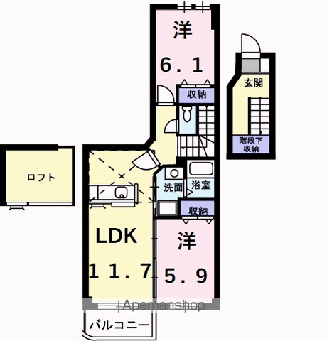 アウローラK Ⅲ(2LDK/2階)の間取り写真
