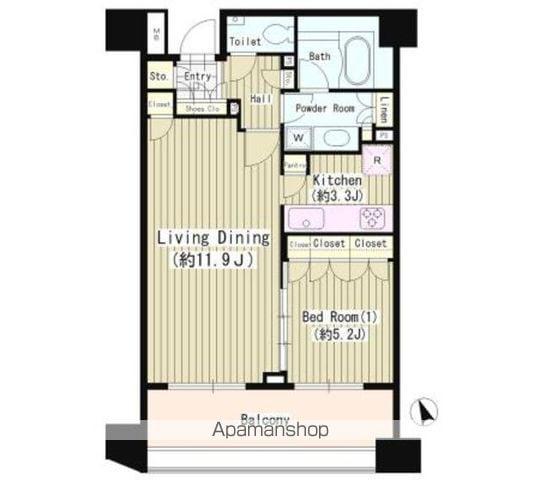 クオリア恵比寿パークフロント(1LDK/7階)の間取り写真