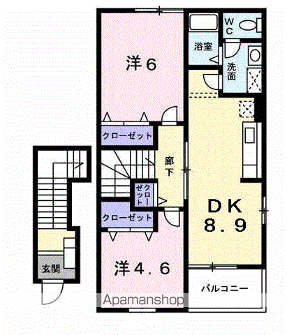 グレイスヒルB(2DK/2階)の間取り写真