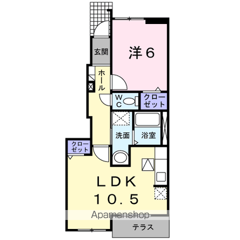 シャトレーヌ立花B(1LDK/1階)の間取り写真