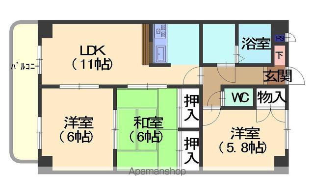 グランディール中里(3LDK/2階)の間取り写真