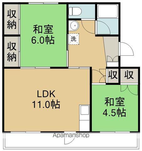 コーポラス霞B棟(2LDK/4階)の間取り写真
