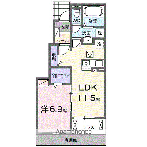 エクシード・ヴィラ津屋崎Ⅱ(1LDK/1階)の間取り写真