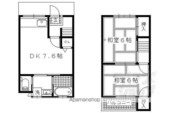 叡山電鉄 元田中駅 徒歩5分 2階建 築55年(2DK)の間取り写真