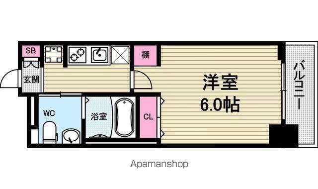 エステムプラザ大手前エヴァース(1K/2階)の間取り写真