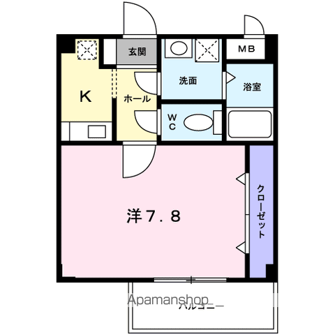 サウスメディオ(1K/2階)の間取り写真