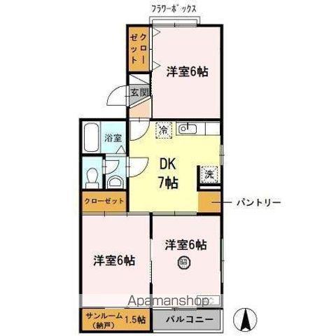レジデンスT・H Ⅱ号館(3DK/1階)の間取り写真