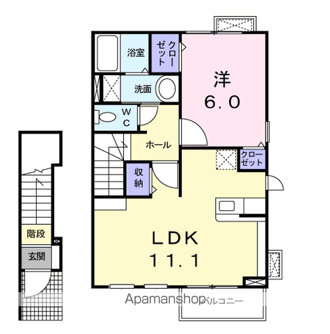 ホワイトストークⅡ(1LDK/2階)の間取り写真