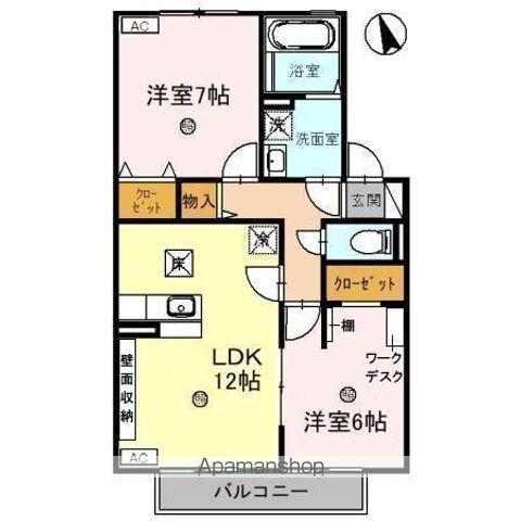 リビングタウン湖都が丘 B棟(2LDK/1階)の間取り写真