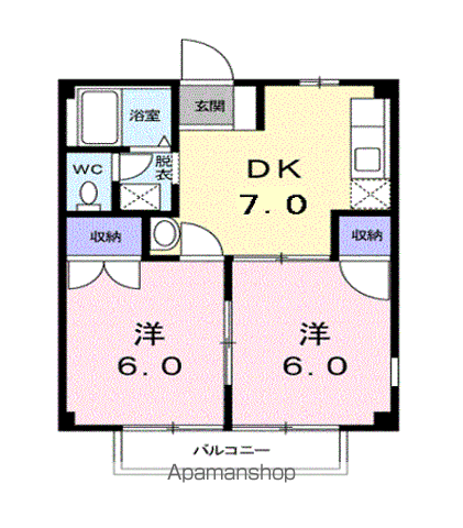 ニューシティ大原(2DK/1階)の間取り写真