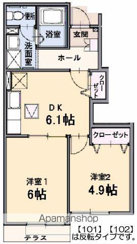 サンパティークⅡ(2DK/1階)の間取り写真