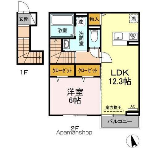 グリーンシード B(1LDK/2階)の間取り写真