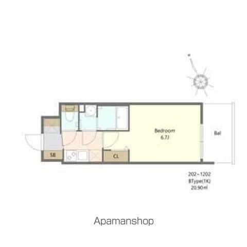 ALIVIS福島海老江(1K/3階)の間取り写真