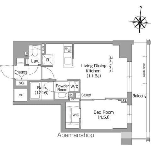 ウエリスアーバン住吉イースト(1LDK/9階)の間取り写真