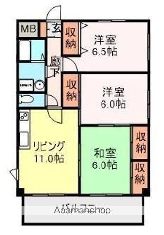 ソサエティー服部(3LDK/7階)の間取り写真