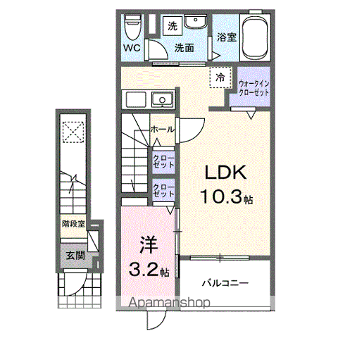 フローラ16(1LDK/2階)の間取り写真