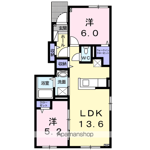 プリムローズⅠ(2LDK/1階)の間取り写真