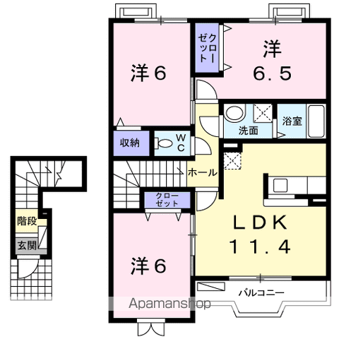プラシード細木Ｂ(3LDK)の間取り写真