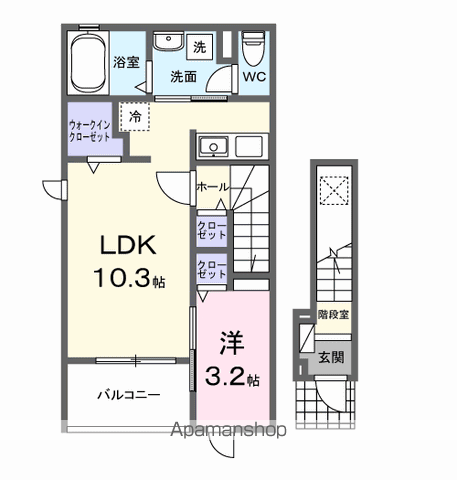 ウエストコート(1LDK/2階)の間取り写真